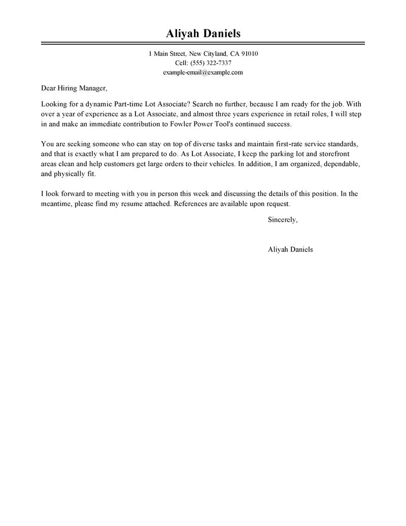 Cover Letter for Part Time Job In Retail Best Part Time Sales associates Cover Letter Examples