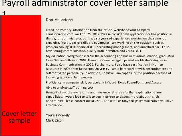 payroll administrator cover letter