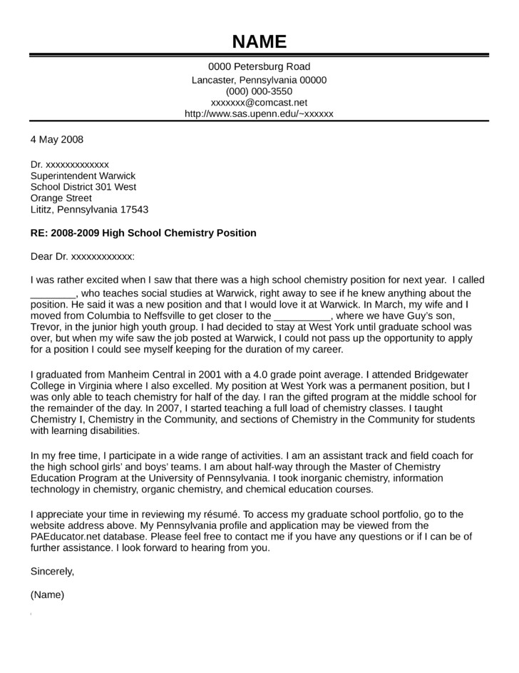 Cover Letter for Phd Application In Chemistry High School Chemistry Cover Letter Samples and Templates