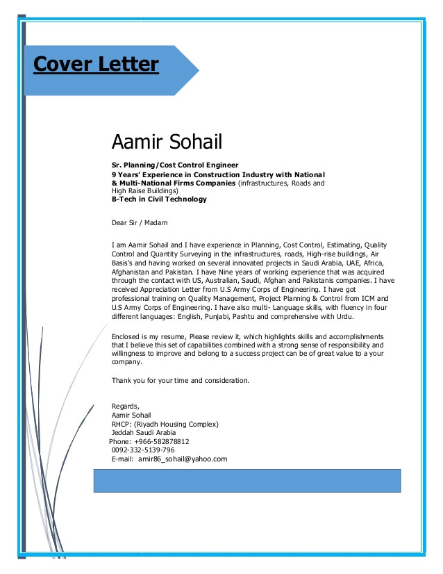 Cover Letter for Planning Engineer Aamir Cv Planning Engineer