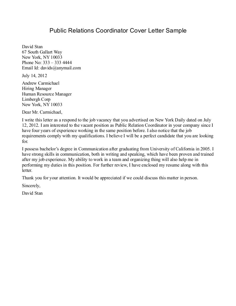 Cover Letter for Pr Job Public Relations Internship Cover Letter the Letter Sample