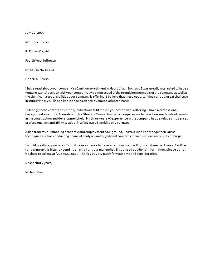private equity cover letter