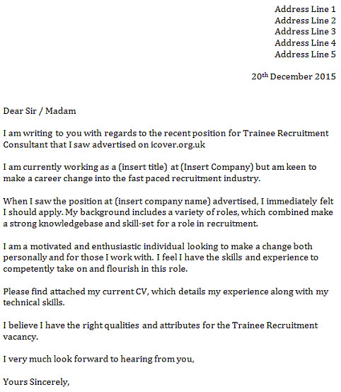 trainee recruitment consultant cover letter