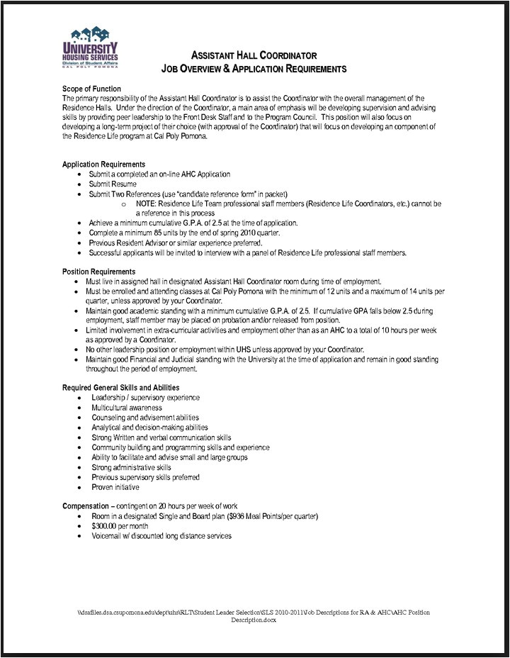 resident assistant resume
