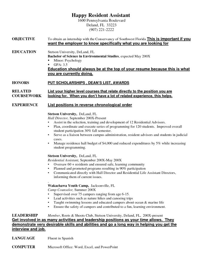 resident assistant resume
