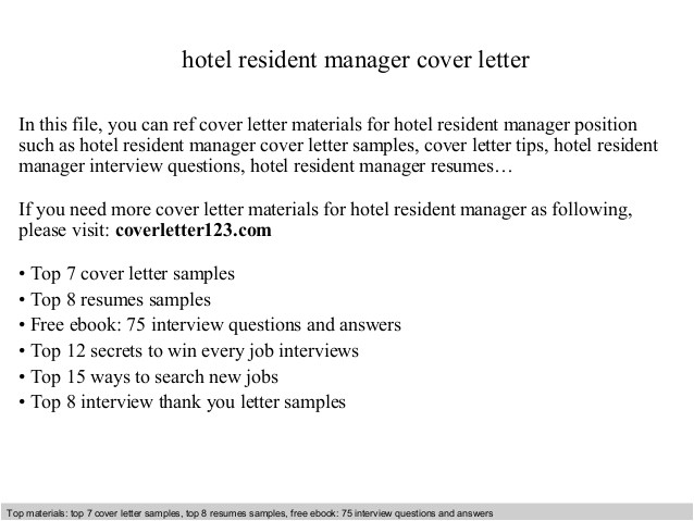 hotel resident manager cover letter