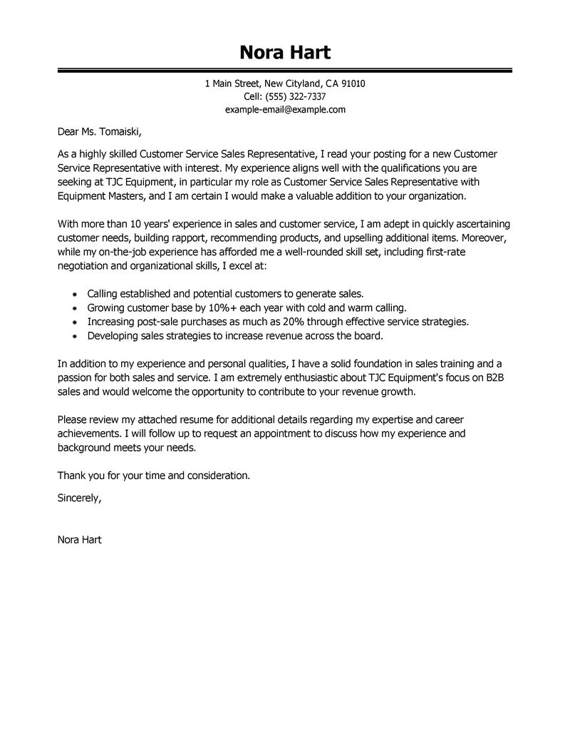 Cover Letter for Sales and Customer Service Best Sales Customer Service Representatives Cover Letter