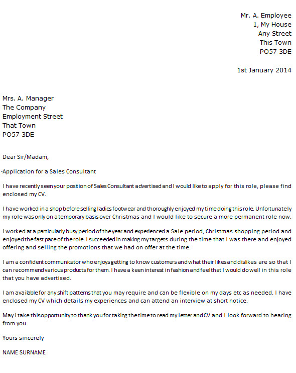 Cover Letter for Sales Consultant Job Sales Consultant Cover Letter Example Icover org Uk