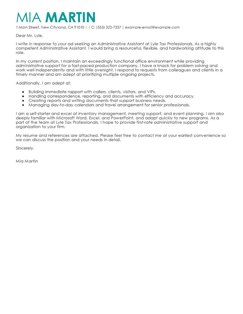 administrative assistant cover letter sample