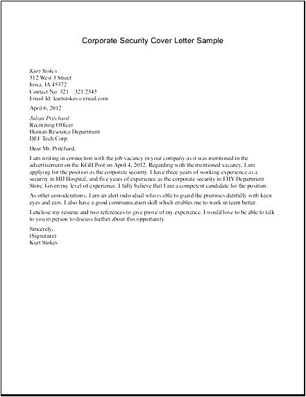 sample security officer cover letter
