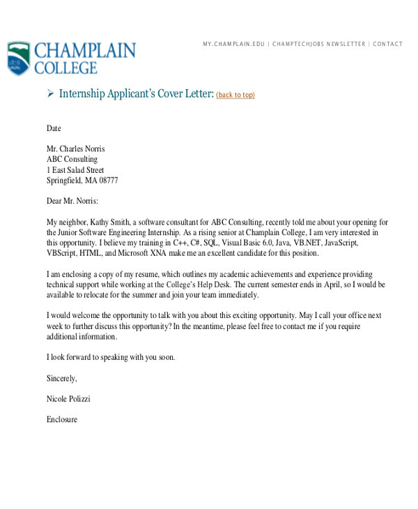 Cover Letter for software Developer Internship 5 Cover Letters for software Engineer Sample Templates