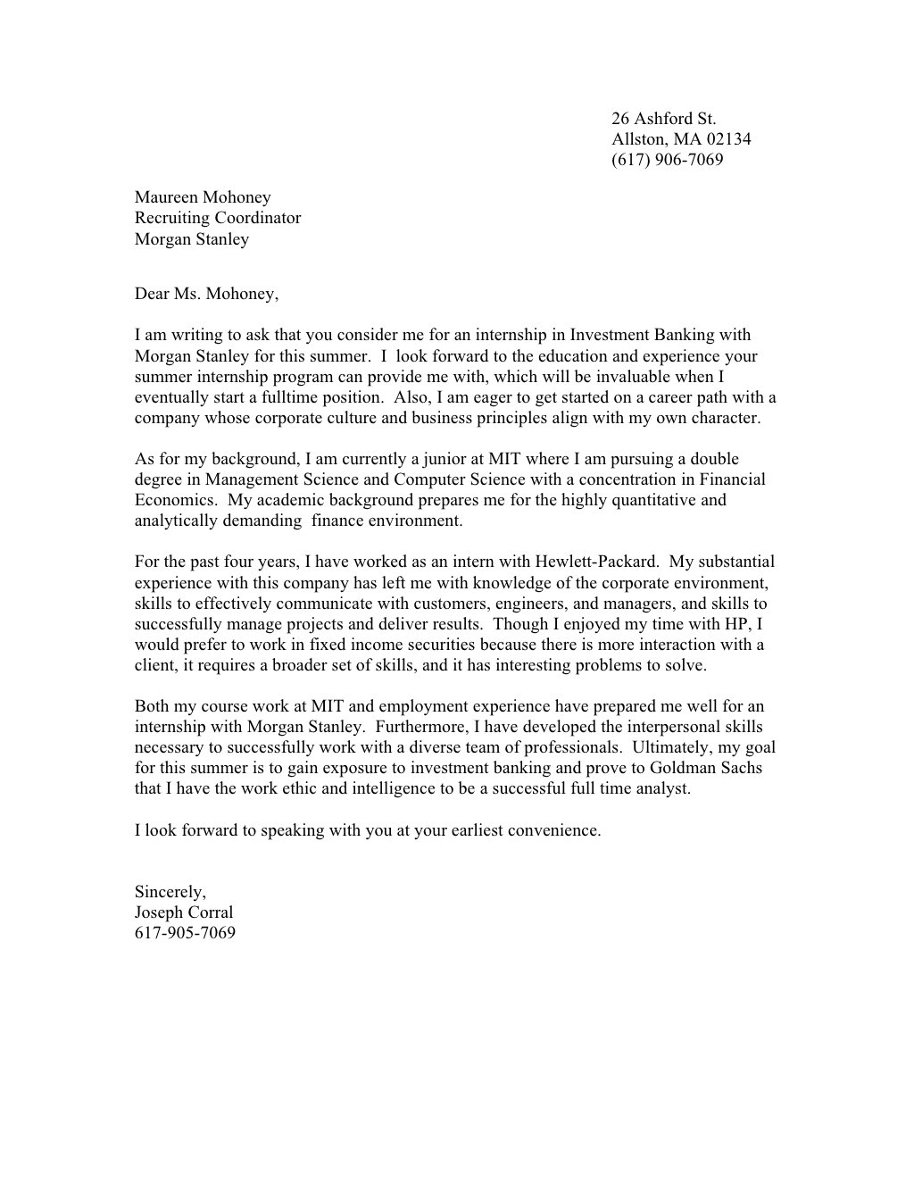 internship cover letter computer science