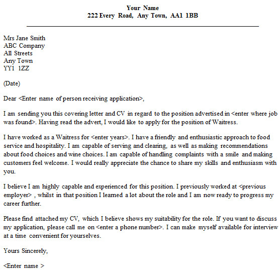Cover Letter for Waitressing Job Waitress Cover Letter Sample Lettercv Com