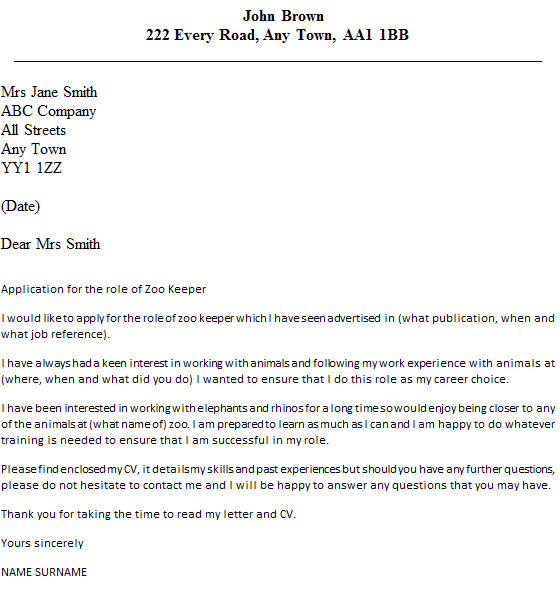 Cover Letter for Working with Animals Zookeeper Cover Letter Example Icover org Uk
