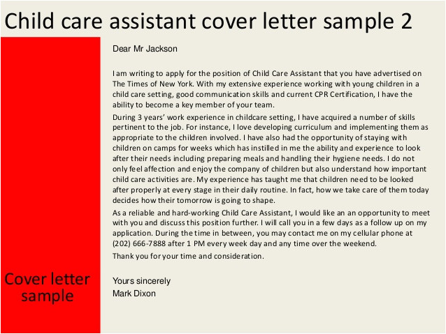 child care assistant cover letter