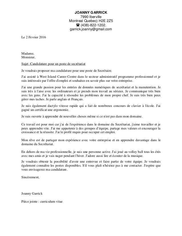 french cover letter