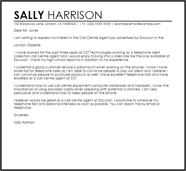 Cover Letter Sample for Call Center Agents Call Centre Agent Sample Cover Letter Cover Letter