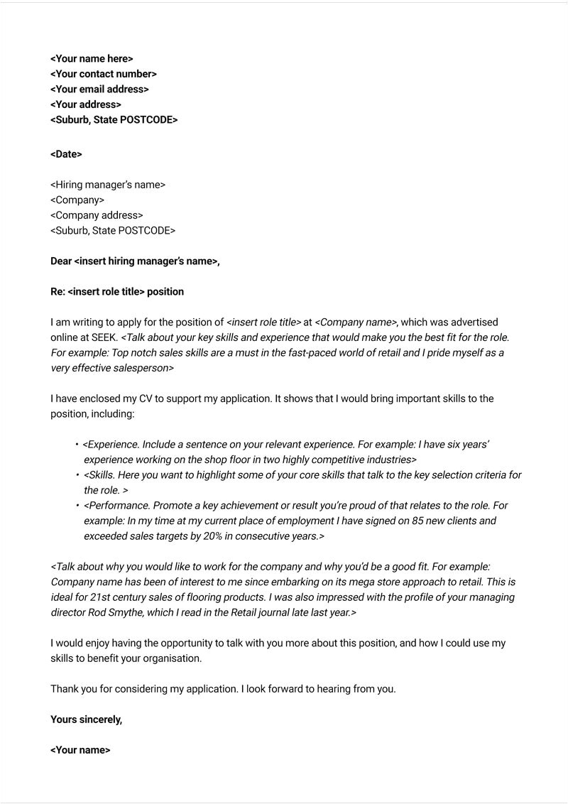 Cover Letter Tmplate Free Cover Letter Template Seek Career Advice