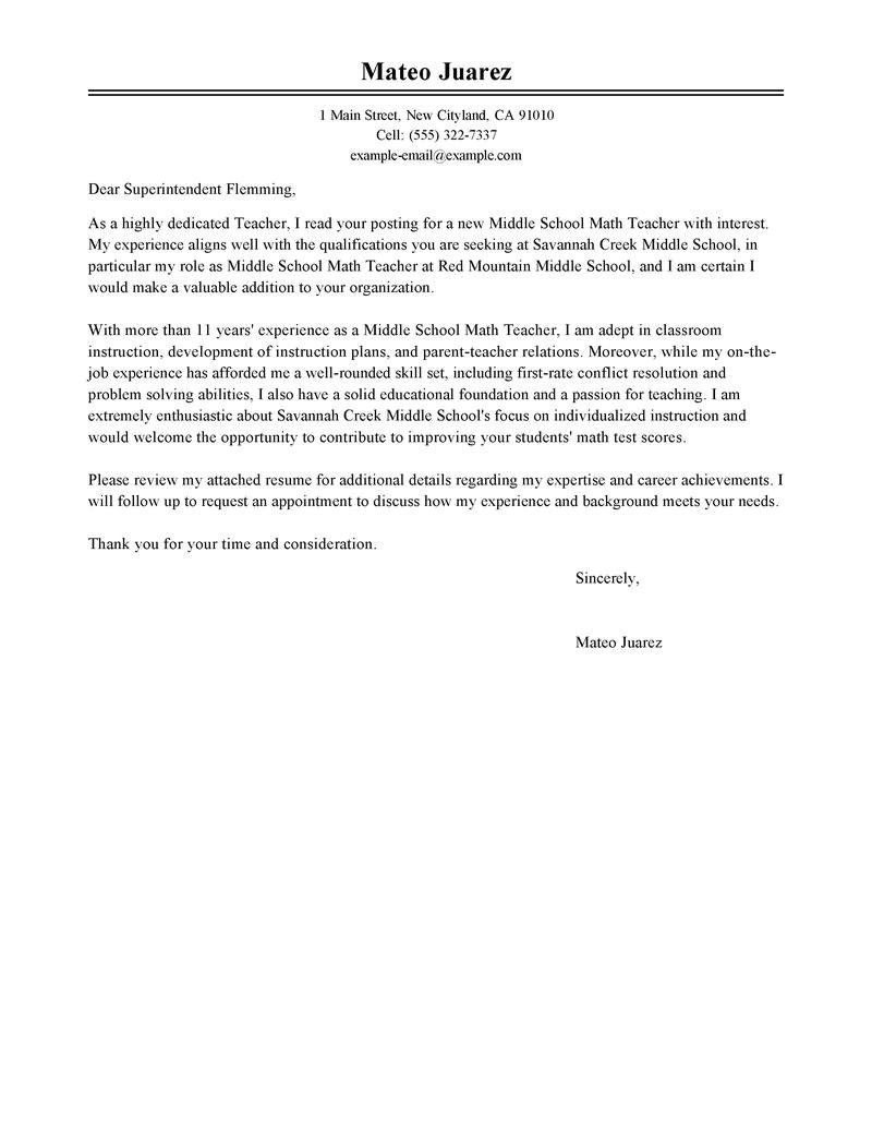 Cover Letter to Be A Teacher Best Teacher Cover Letter Examples Livecareer