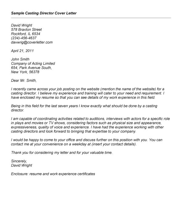 Cover Letter to Casting Director Cover Letter to Casting Director the Letter Sample
