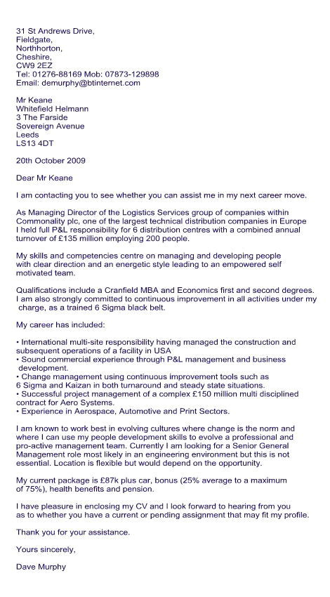 Cover Letter to Recruitment Agency Example Cover Letter for Recruitment Consultant