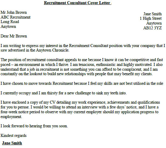 recruitment consultant cover letter example