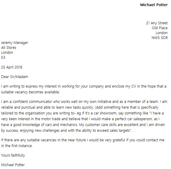 sample application letter for non advertised jobs