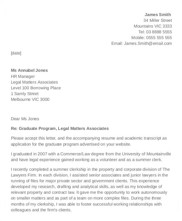 legal cover letter sample