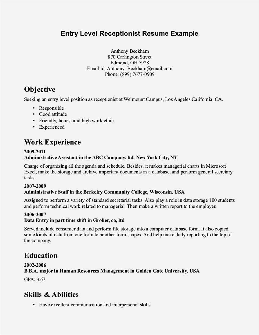 example of resume for beginner