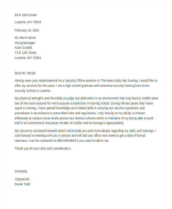 Cover Letters for Beginners Security Guard Cover Letter 9 Free Word Pdf format
