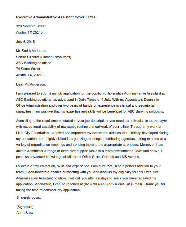 Cover Letters for Executive assistants Administrative assistant Cover Letter 8 Free Word Pdf