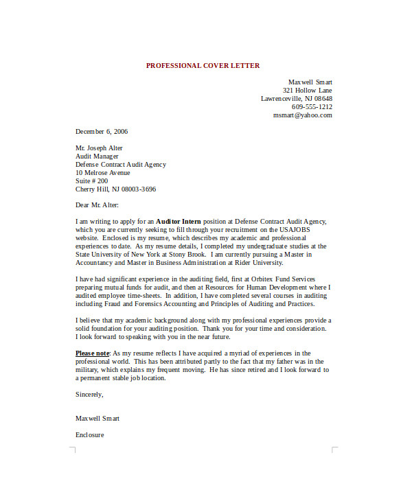 professional cover letter examples