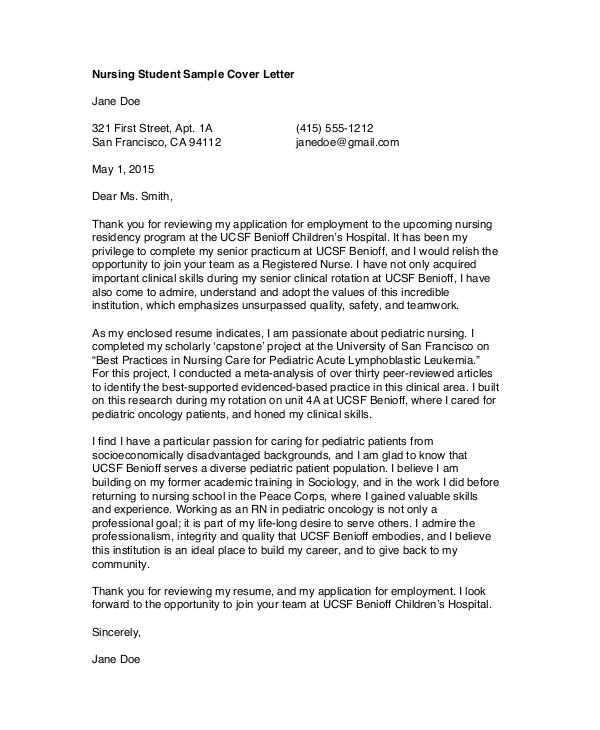 Cover Letters for Nursing Students Nursing Cover Letter Example 11 Free Word Pdf