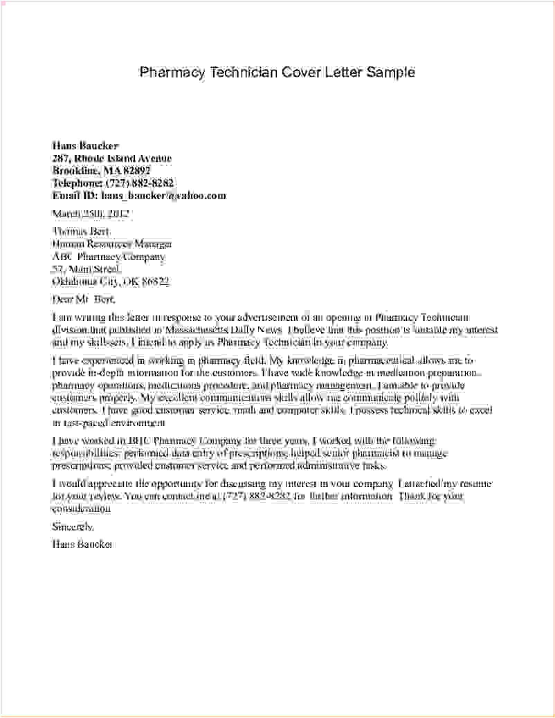Cover Letters for Pharmacy Technicians 3 Pharmacy Technician Cover Letter No Experiencereport