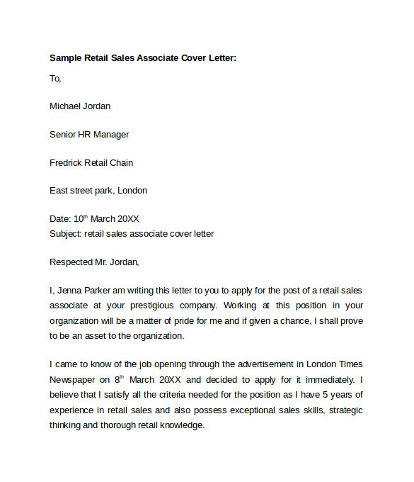 Cover Letters for Retail Sales associate 10 Retail Cover Letter Templates to Download for Free