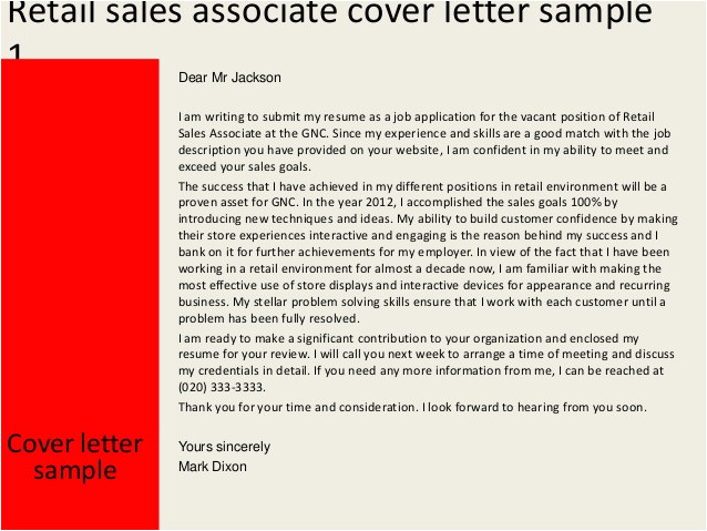 retail sales associate cover letter