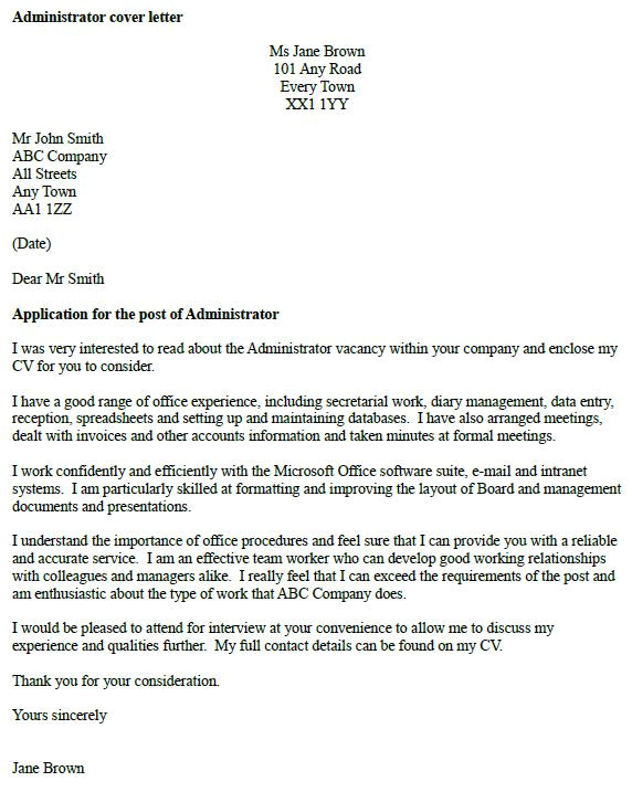 administrator cover letter example