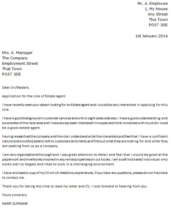Covering Letter for Estate Agent Job Estate Agent Cover Letter Example Icover org Uk