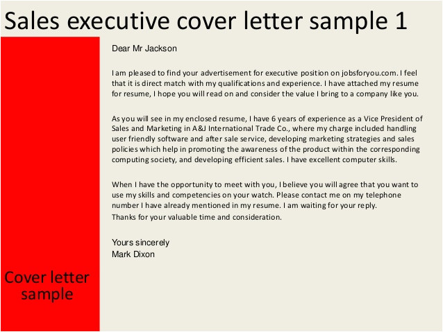 sales executive cover letter