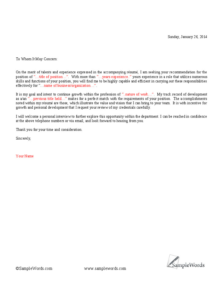 Covering Letter to whom It May Concern to whom It May Concern Cover Letter Samplebusinessresume