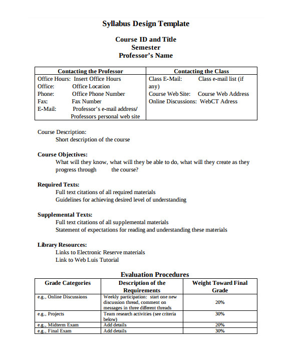 Create A Syllabus Template 9 Sample Syllabus Templates Sample Templates