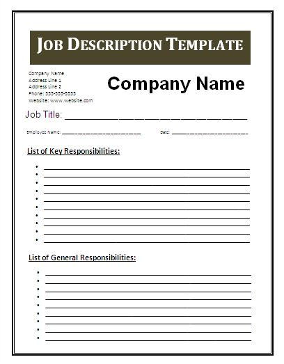 job description blank templates