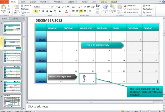 how to make a calendar in powerpoint 2010 using shapes and tables
