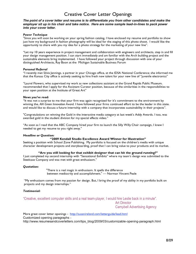 Creative Cover Letter Openings Creative Cover Letter Resume Badak