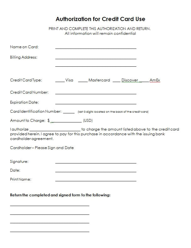 5 credit card authorization form templates
