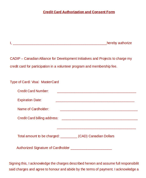 sample credit card authorization form
