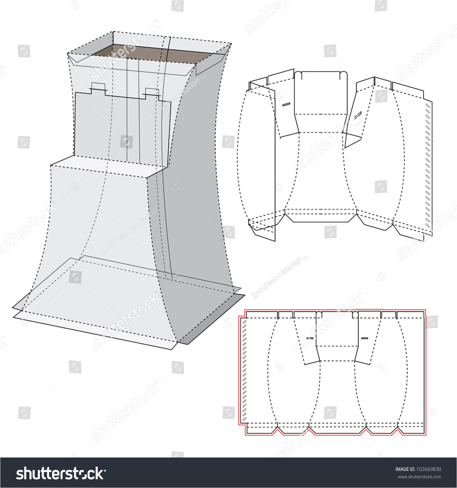 stock vector curved display box and die cut pattern