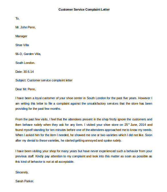 complaint letter template