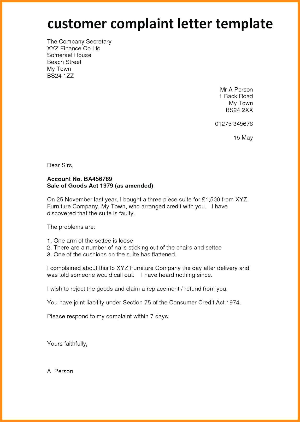 6 customer service complaint letter template