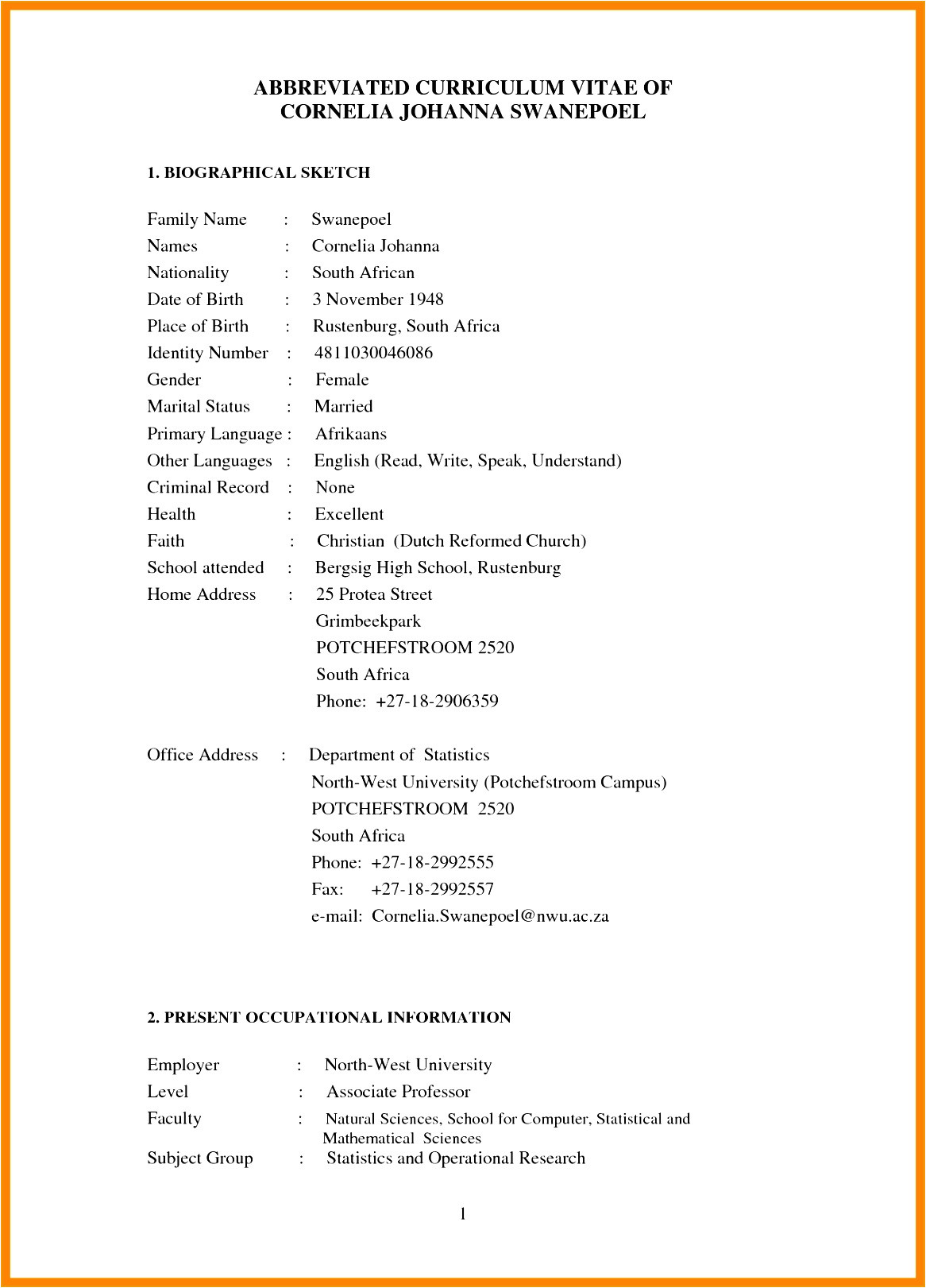 cv template in south africa 98945o